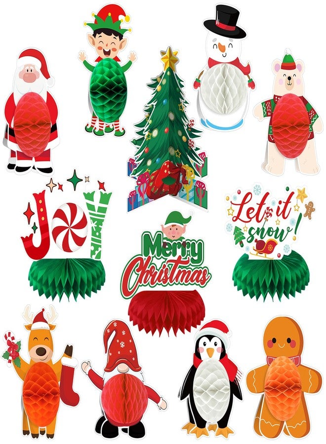 Liliful 12 Pcs Christmas Party Honeycomb Centerpieces Xmas Table Decorations Gingerbread Man Winter Holiday Center Pieces with Santa Claus Christmas Tree Snowman Gnome for Christmas Party Table Signs - Image 1